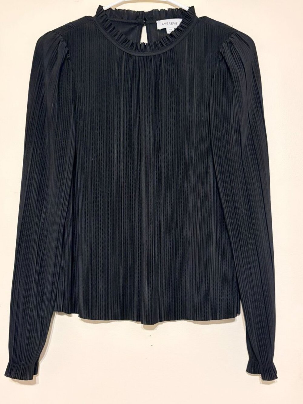 Evereve Black Long Sleeve Pleated Ruffled Mock Neck Blouse Size XS